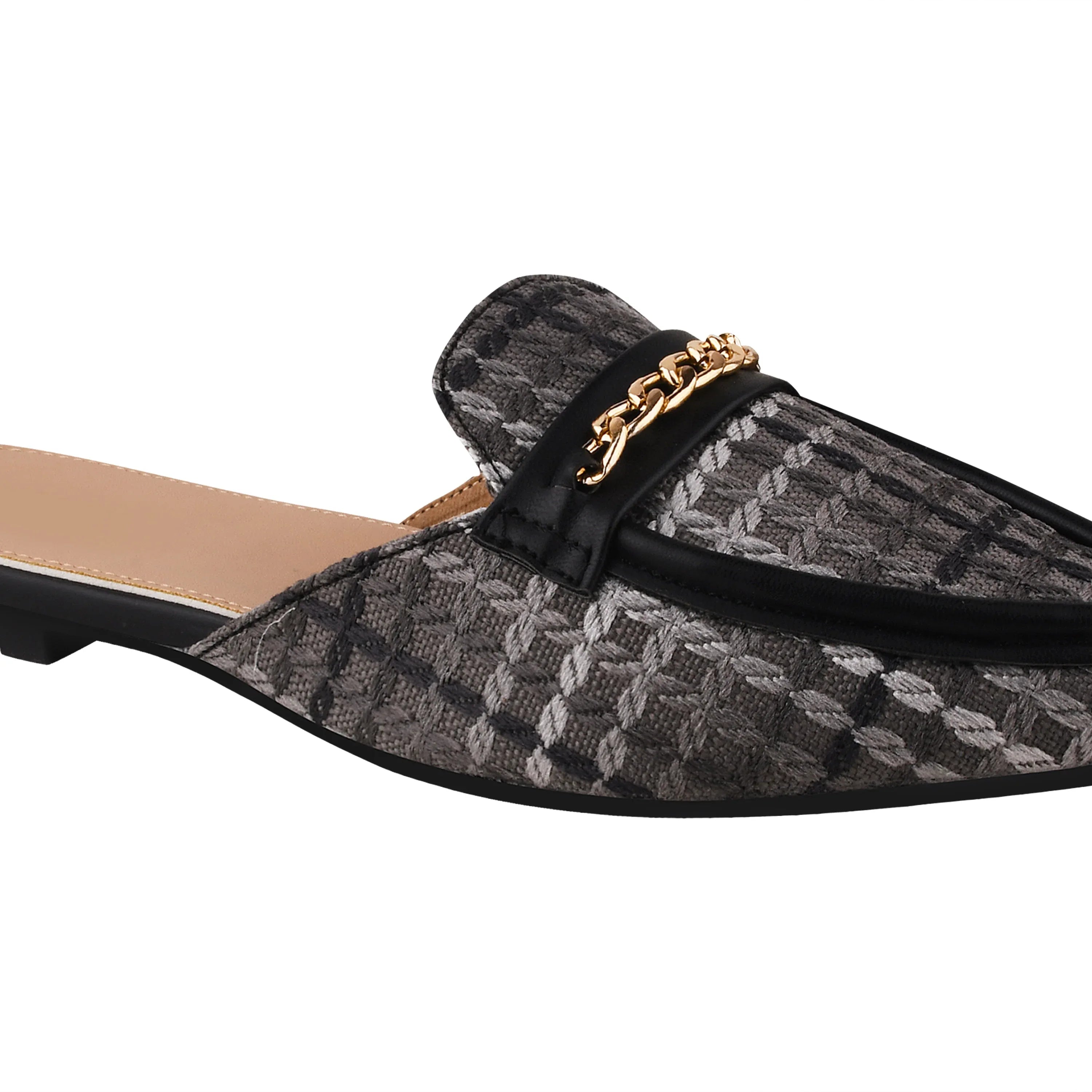 Classic Textured Mule with Gold Chain