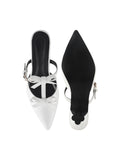 Patent Finish Bow-Detail Kitten Heel Mules