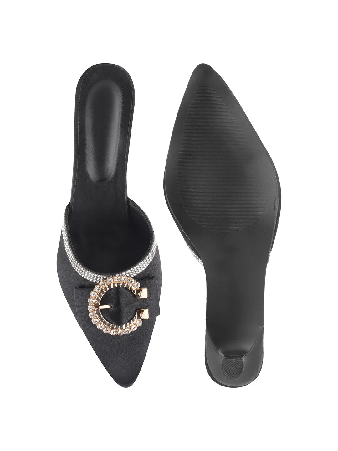 Stylish Pointed Toe Slip-On Heels for Women – Buckle Detail