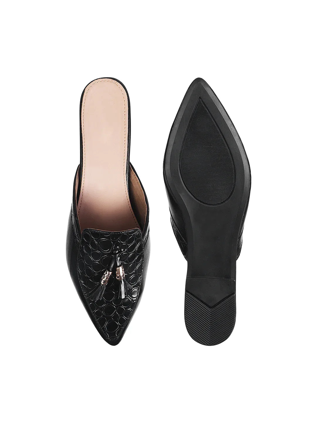Minimal Tassel Detail Pointed Mule Flats