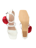 Rose Detail Ankle Strap Block Heels