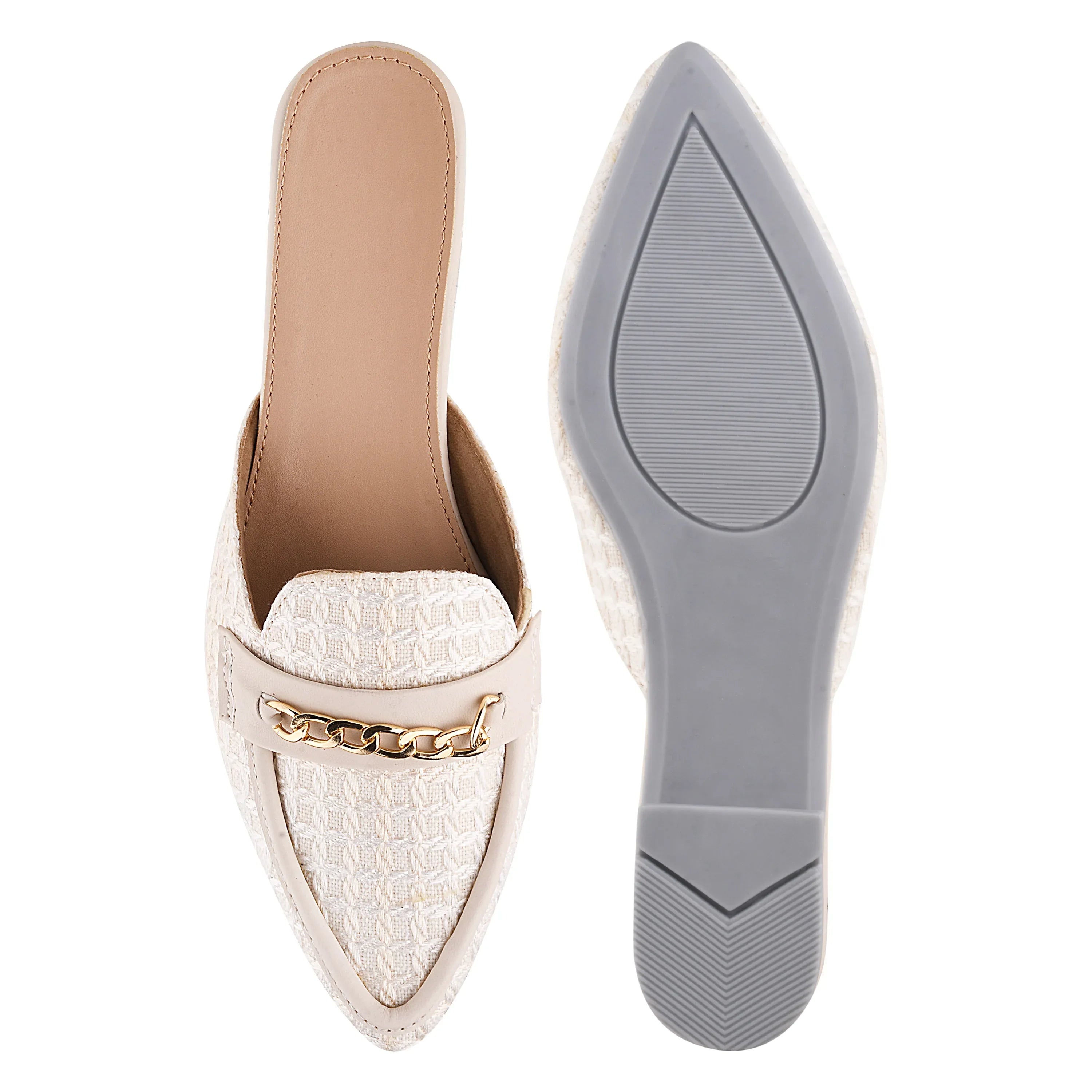 Classic Textured Mule with Gold Chain