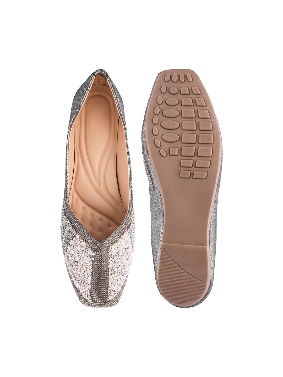 TRYME Festive Square Toe Embellished Stone Women's Juttis