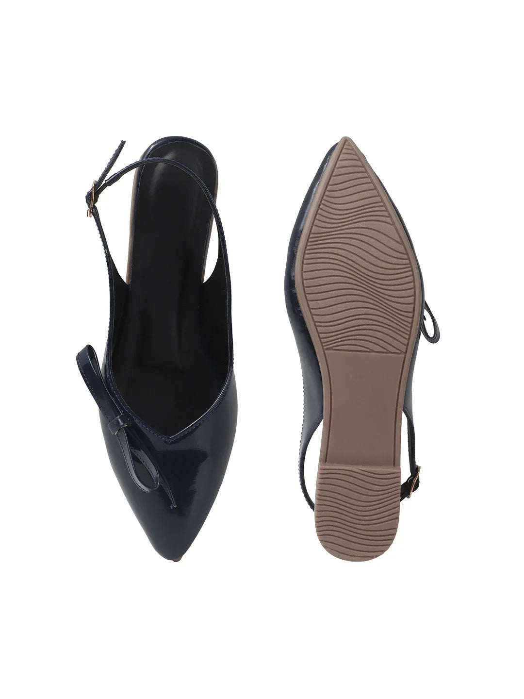 Glossy Pointed Toe Slingback Flat Mules