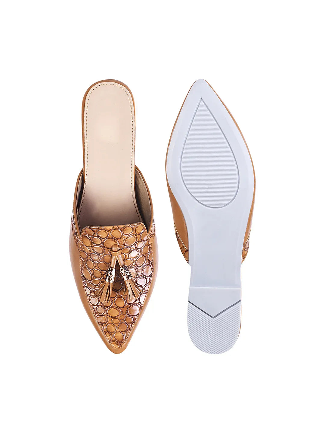 Minimal Tassel Detail Pointed Mule Flats