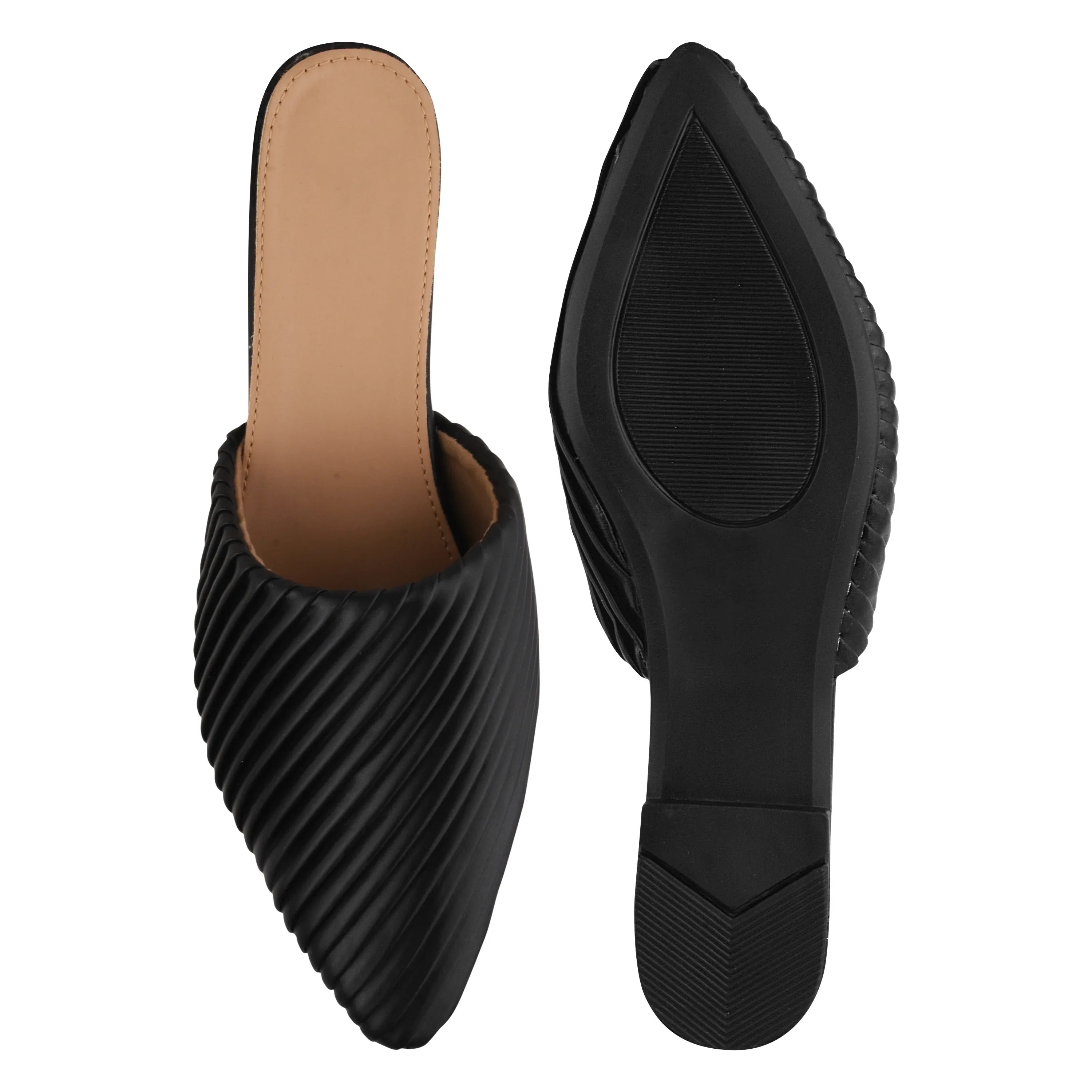 Modern Ribbed Finish Pointed Toe Mules