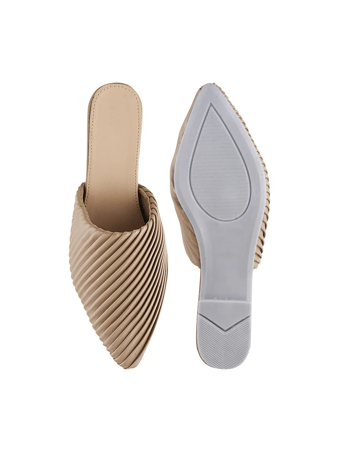 Modern Ribbed Finish Pointed Toe Mules