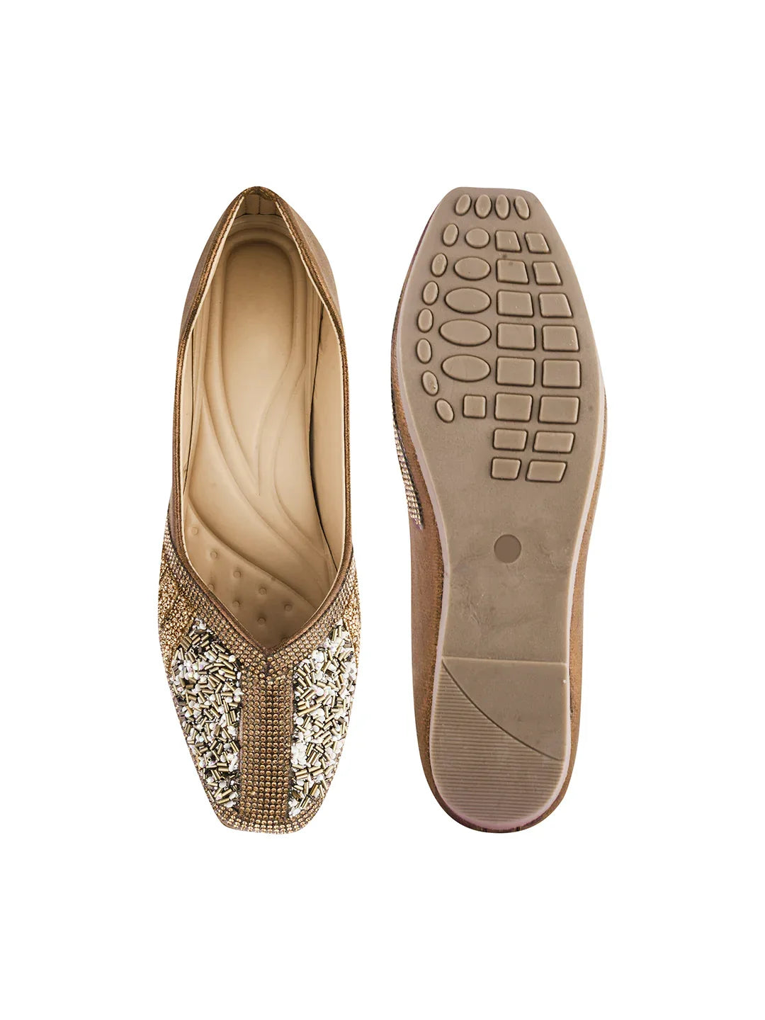 TRYME Festive Square Toe Embellished Stone Women's Juttis