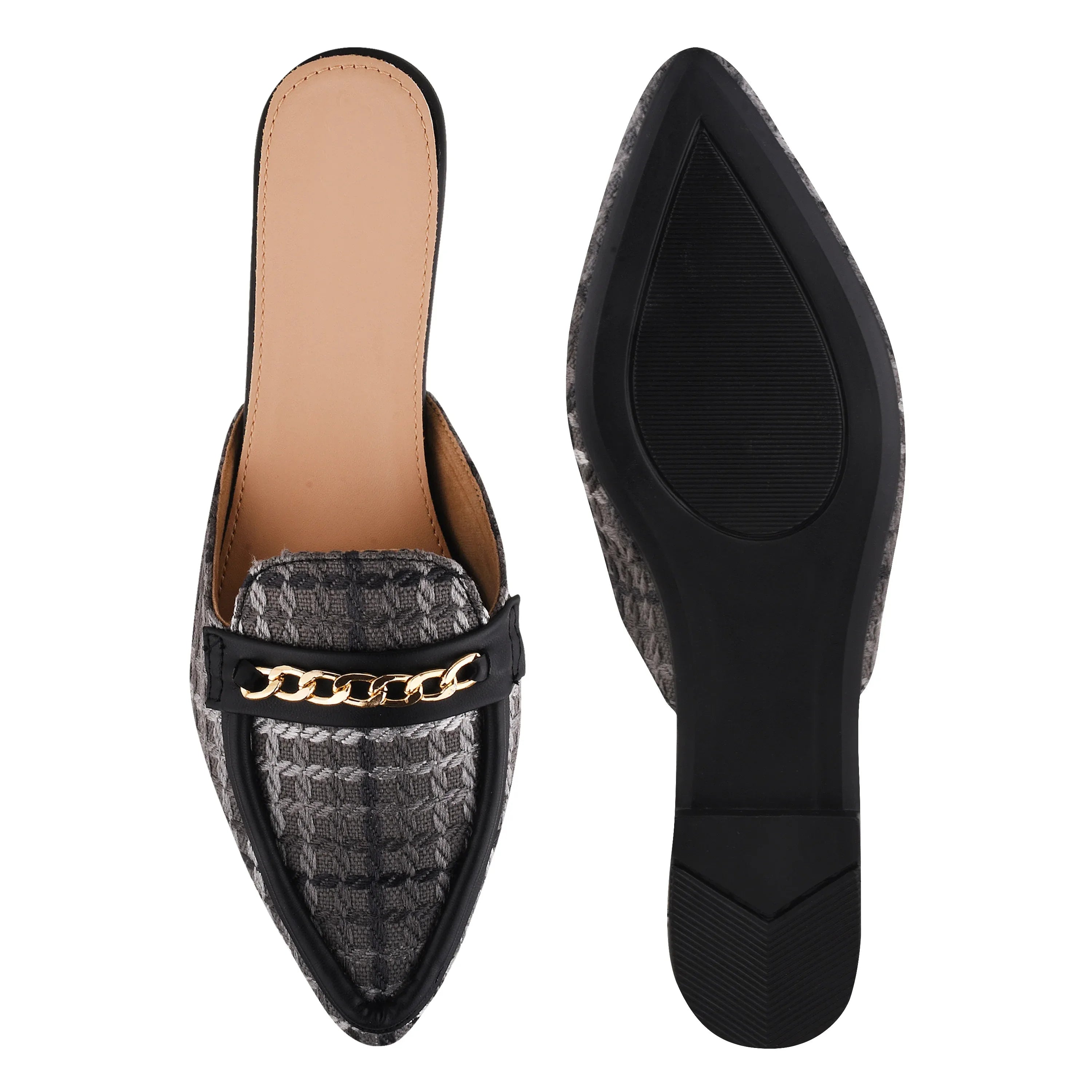 Classic Textured Mule with Gold Chain