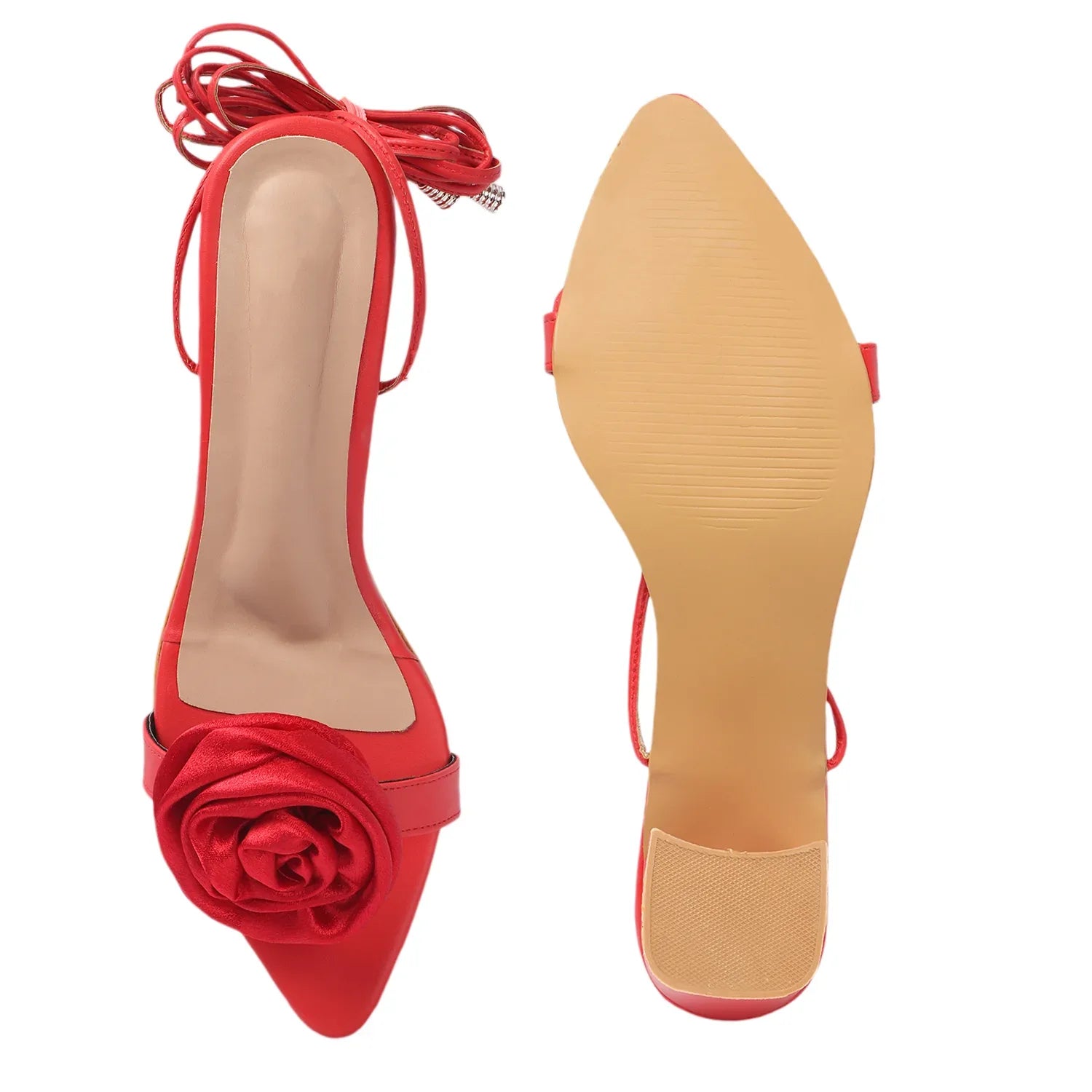 Rose Detail Tie-Up Mid Heel Sandals