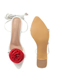 Rose Detail Tie-Up Mid Heel Sandals