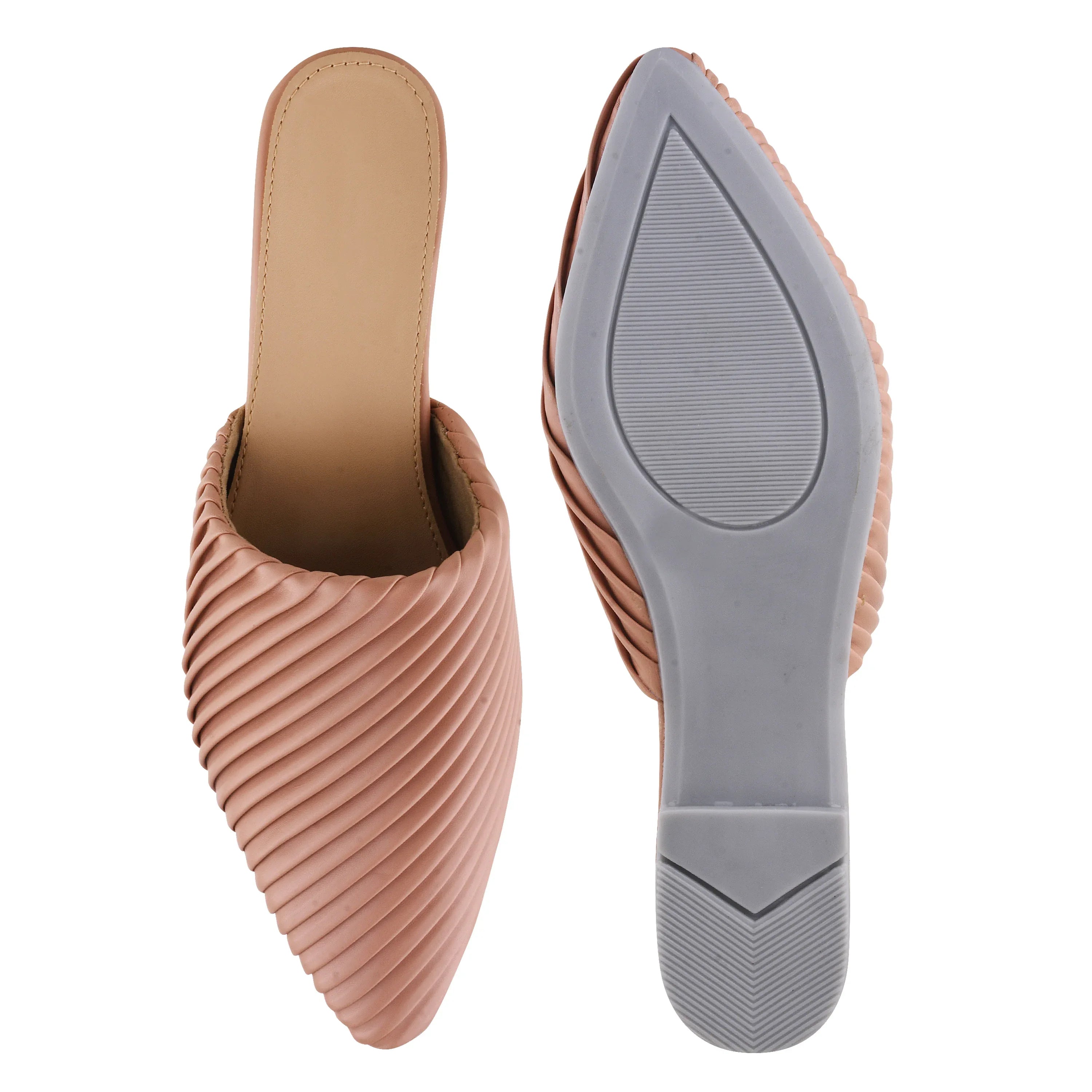 Modern Ribbed Finish Pointed Toe Mules