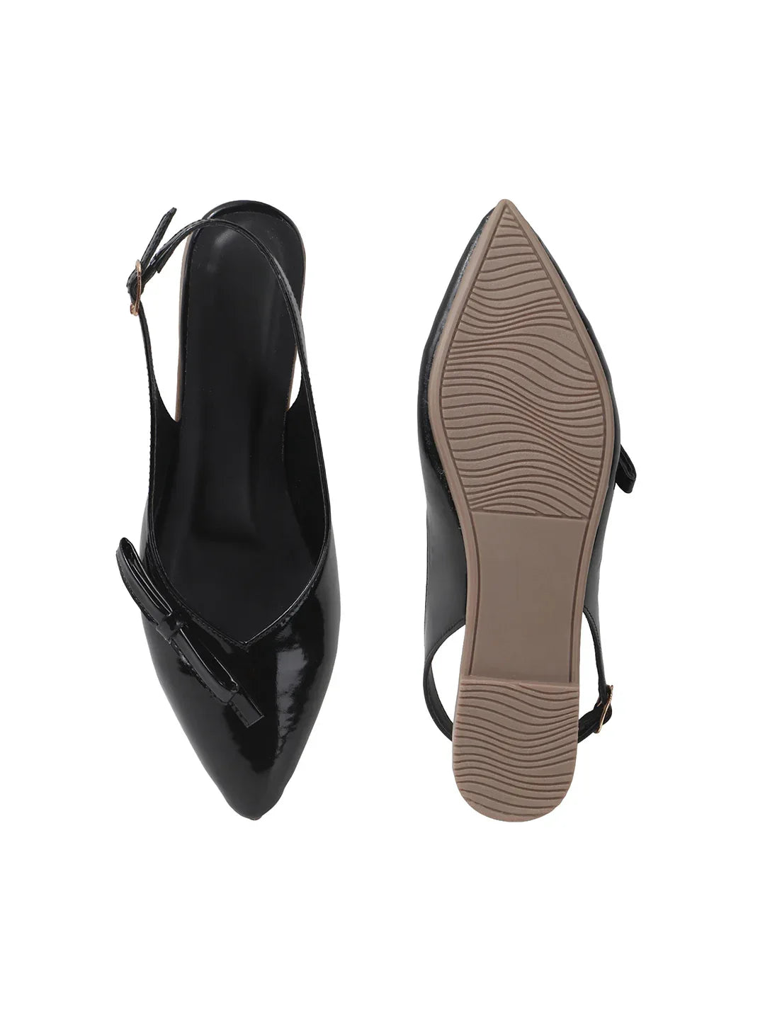 Glossy Pointed Toe Slingback Flat Mules