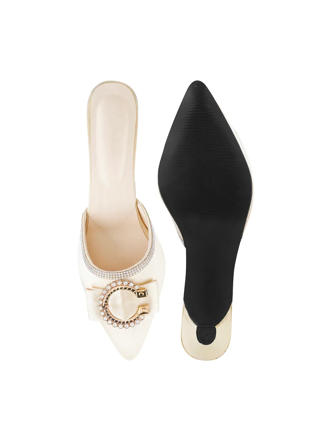 Stylish Pointed Toe Slip-On Heels for Women – Buckle Detail