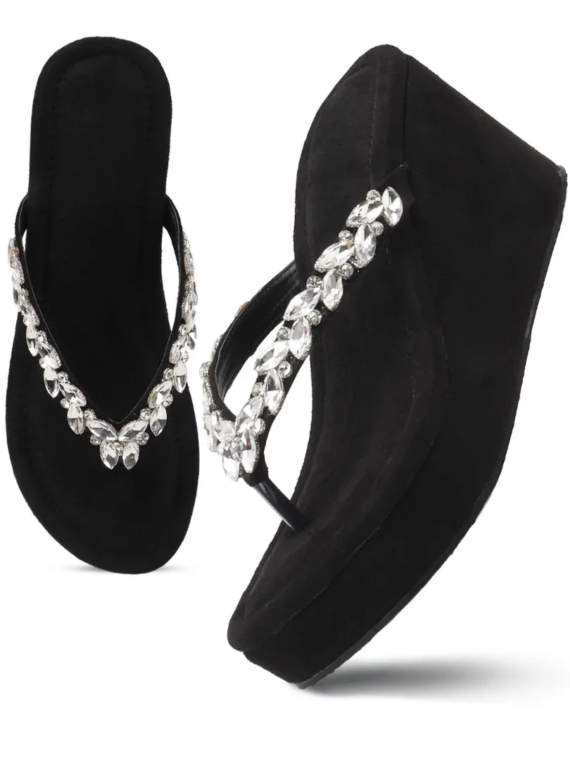 Jewel Detail Comfort Wedge Slides