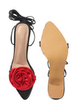 Rose Detail Tie-Up Mid Heel Sandals