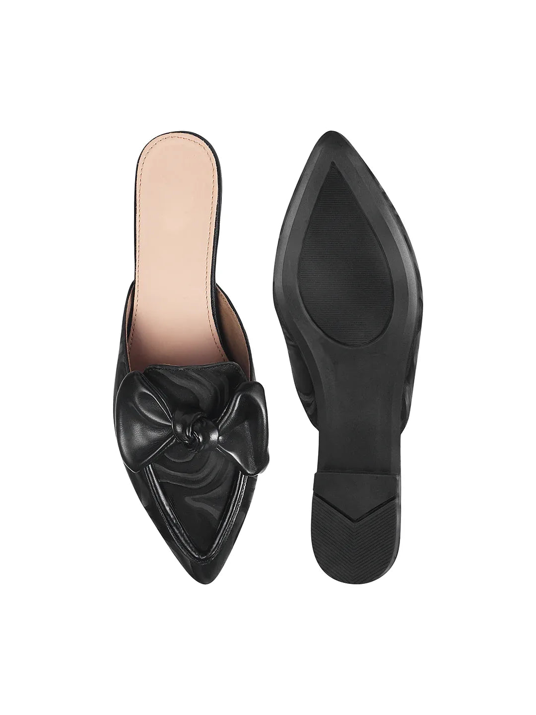 Elegant Bow Accent Pointed Mule Flats for Women