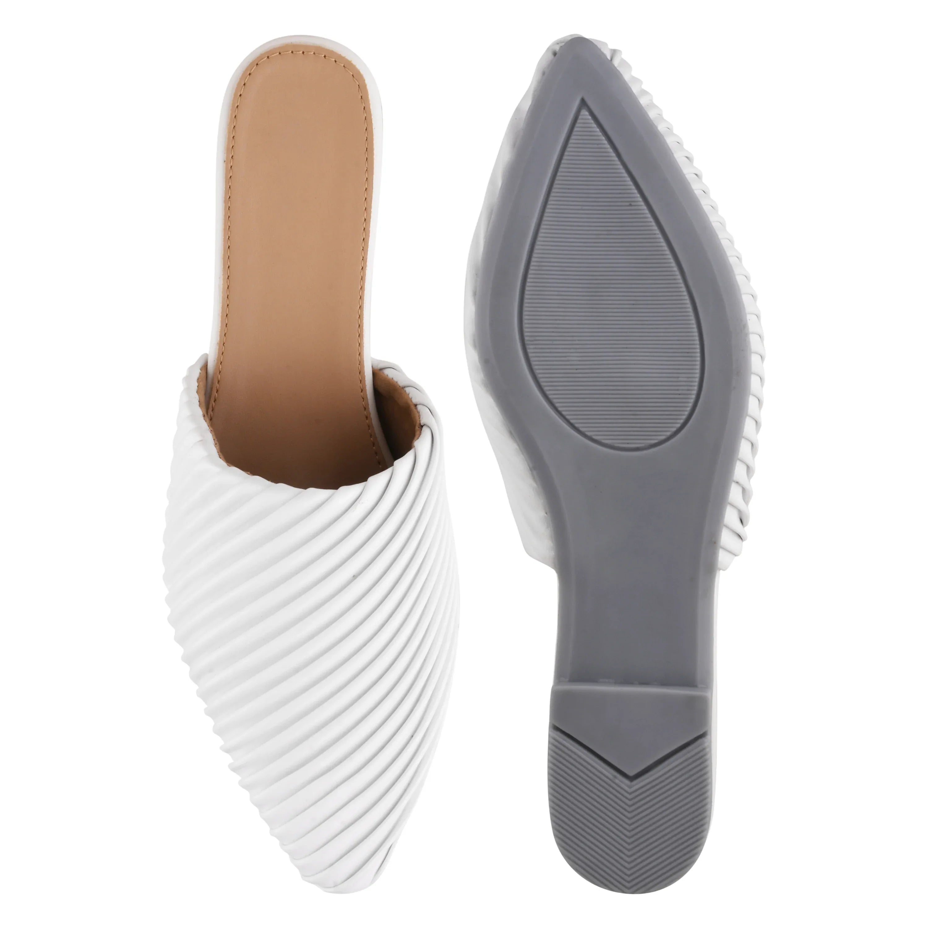 Modern Ribbed Finish Pointed Toe Mules