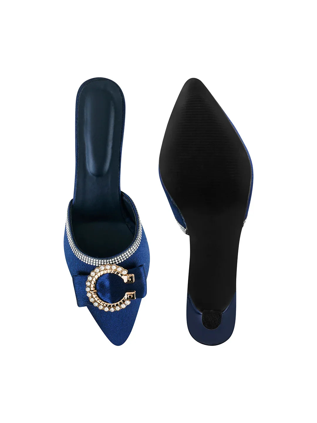 Stylish Pointed Toe Slip-On Heels for Women – Buckle Detail