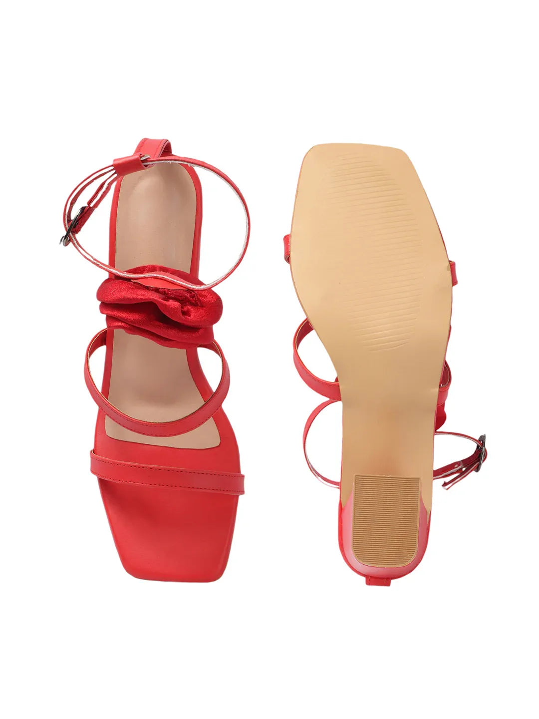 Rose Detail Ankle Strap Block Heels