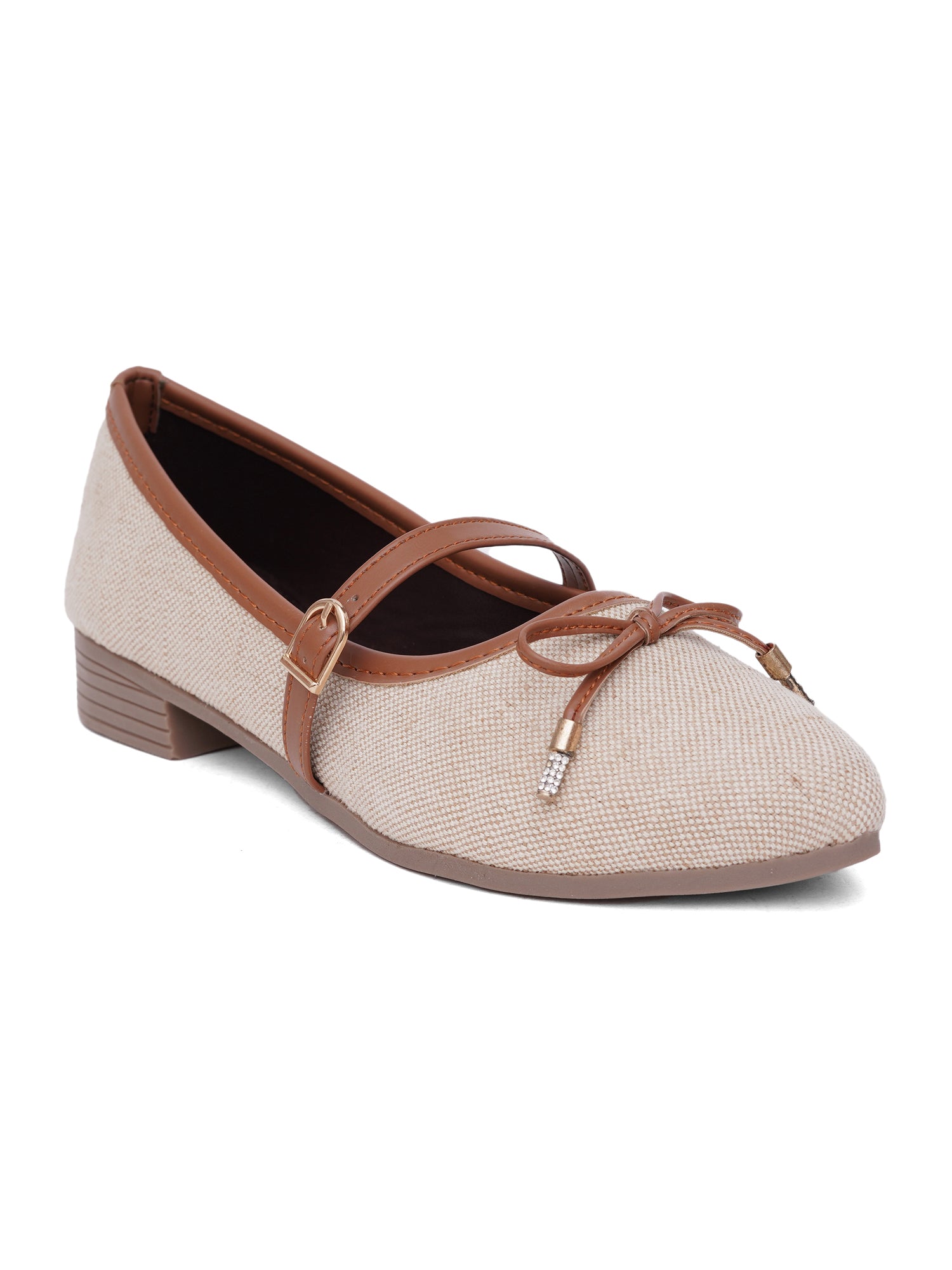 Linen Textured Pointed Toe Mary Jane Ballet
