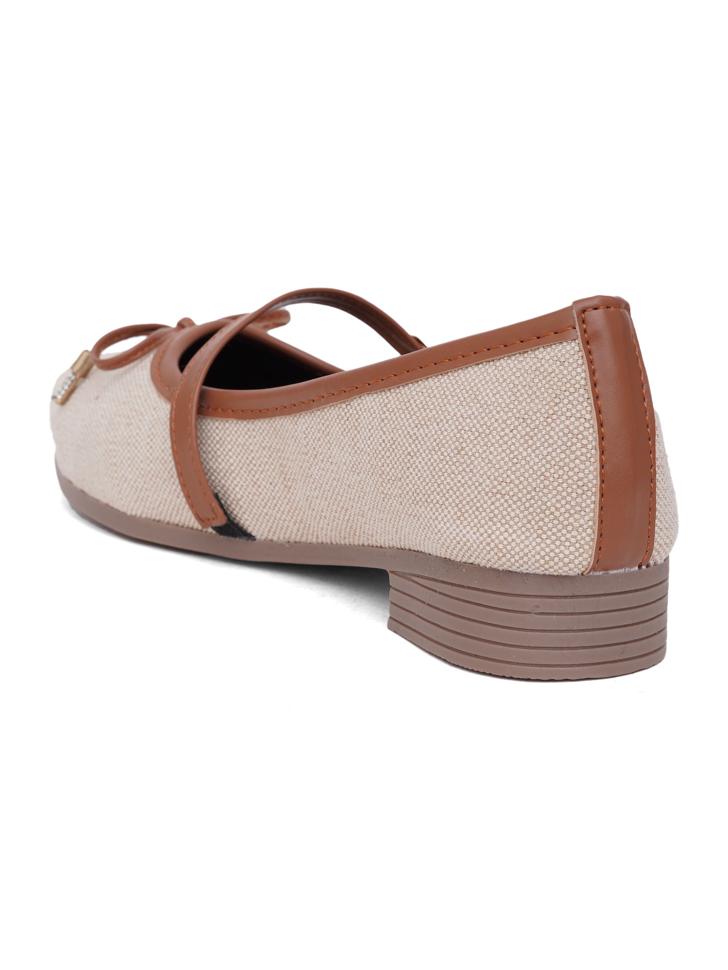 Linen Textured Pointed Toe Mary Jane Ballet