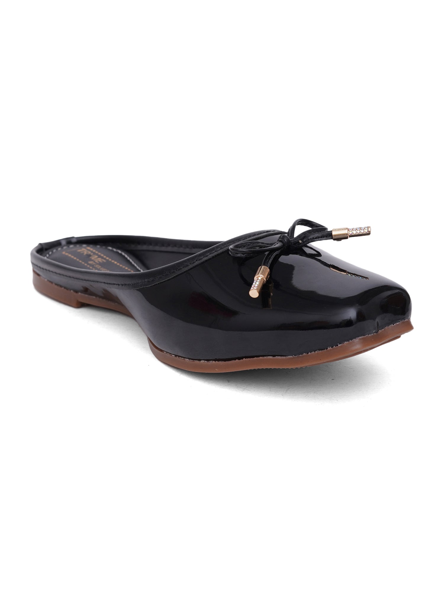 Glossy Square ToeMules with Bow Detail
