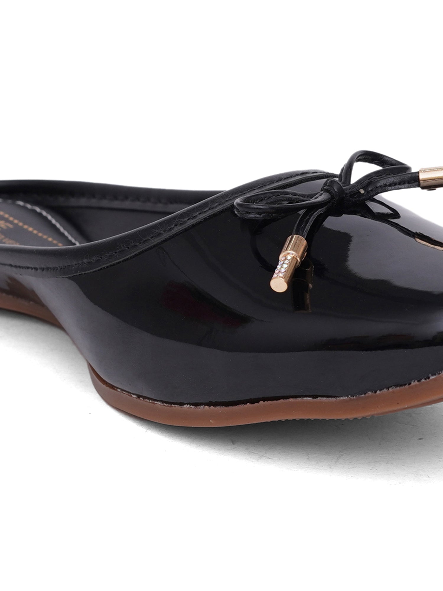 Glossy Square ToeMules with Bow Detail