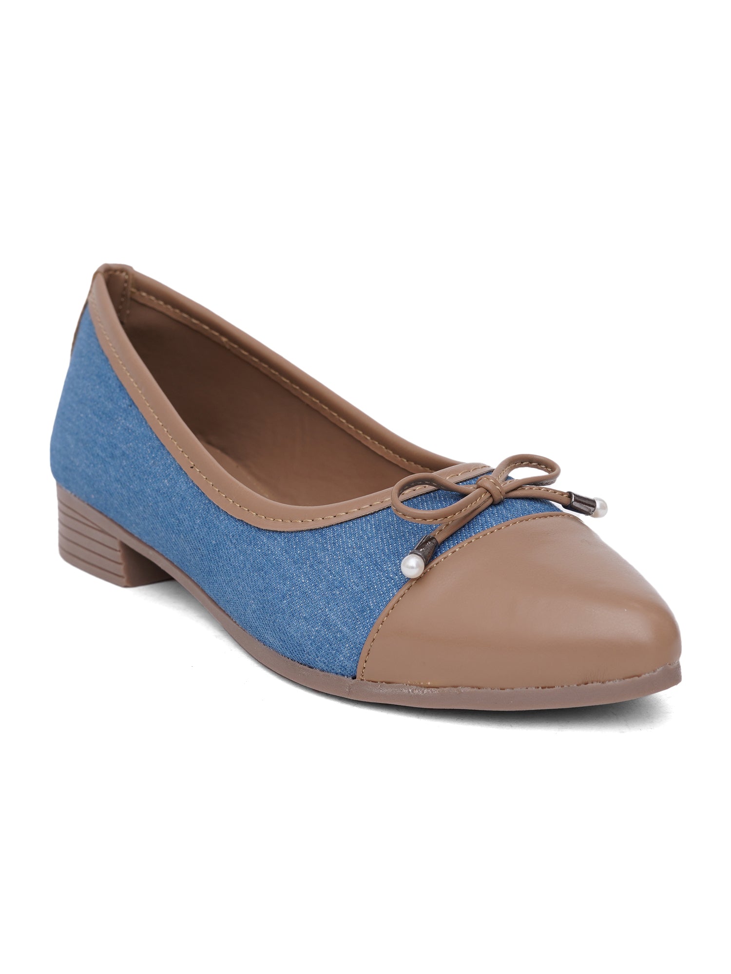 Denim Pointed Toes Bow Ballet Bellies Flat