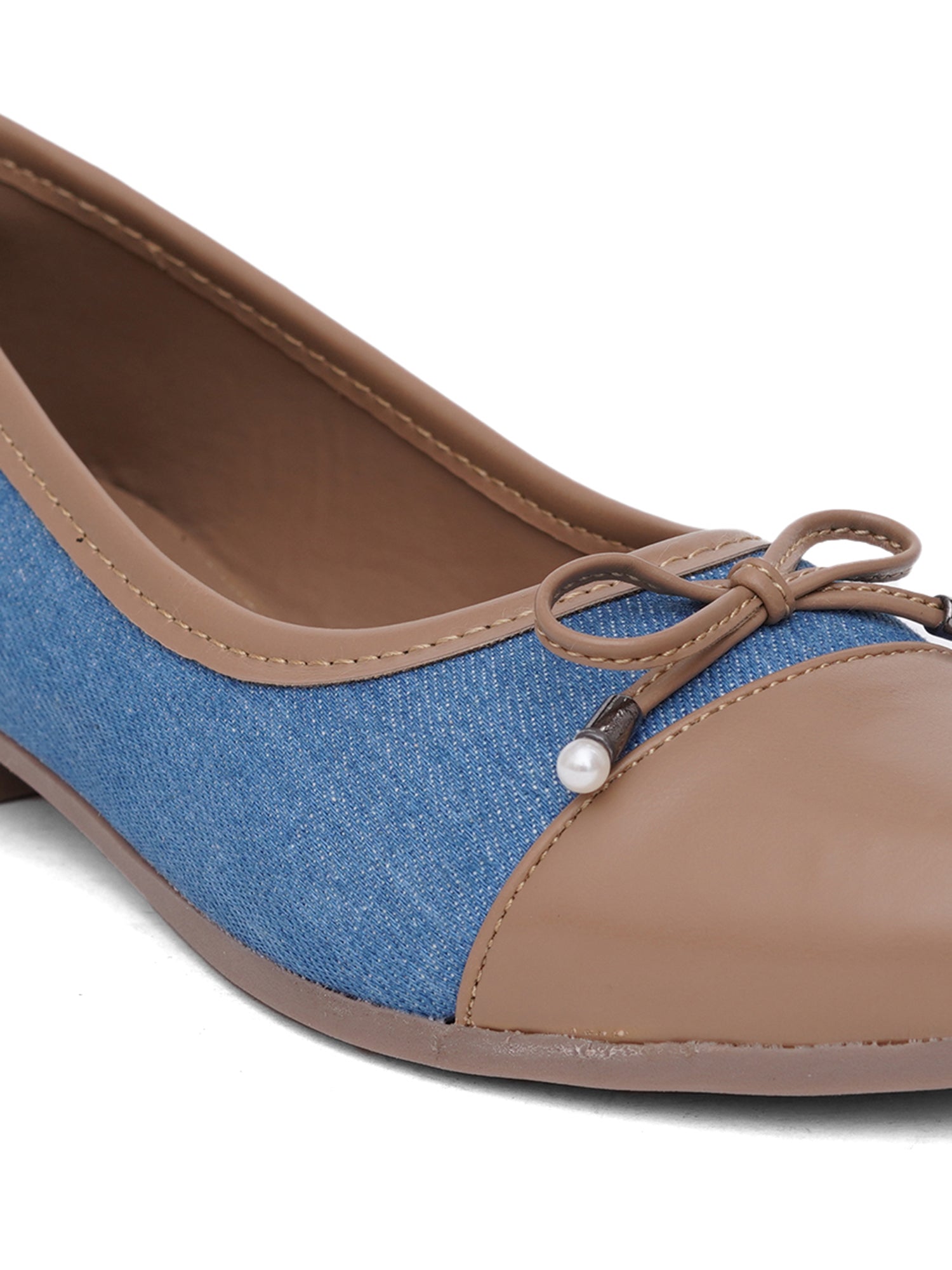 Denim Pointed Toes Bow Ballet Bellies Flat