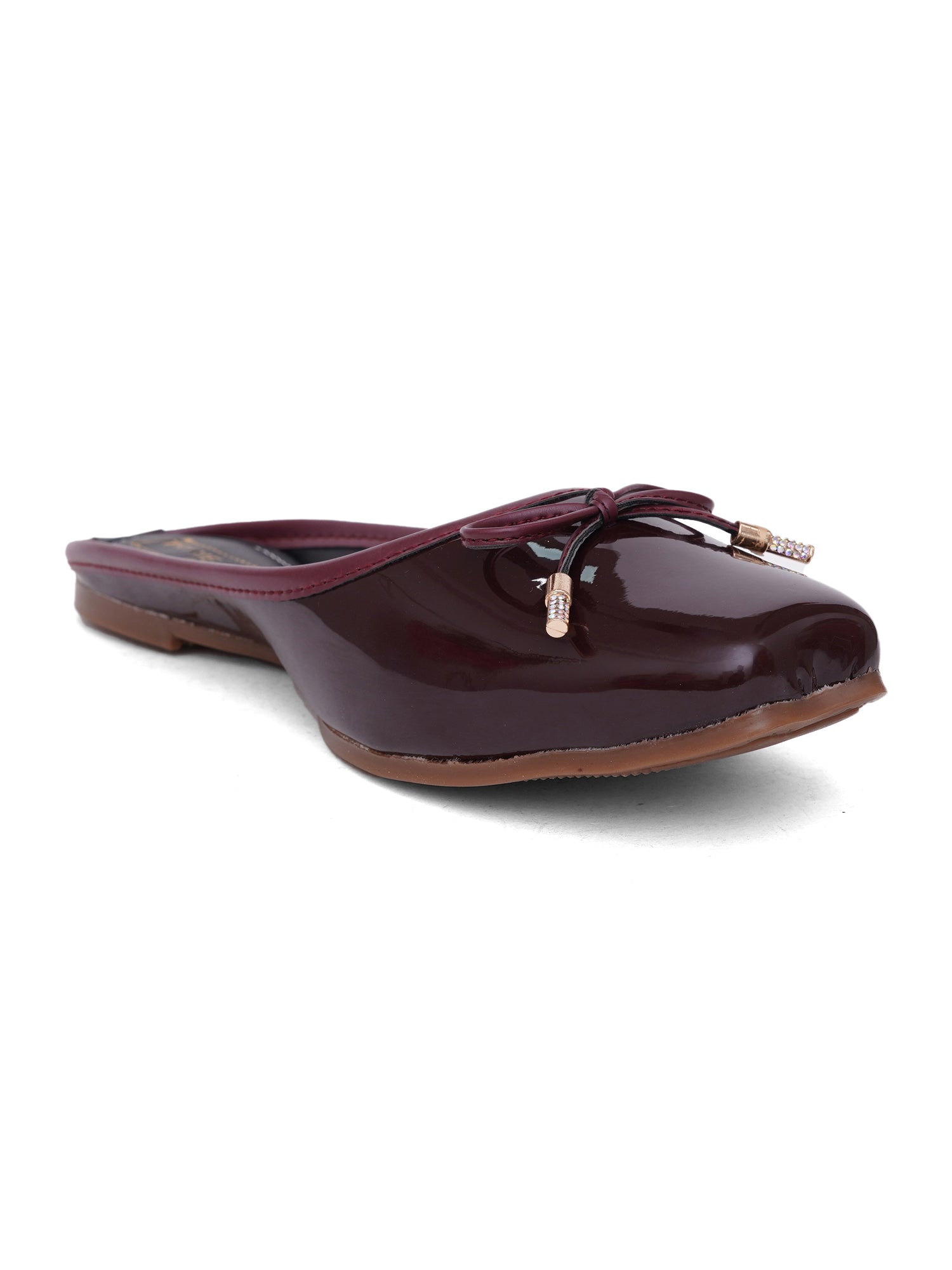 Glossy Square ToeMules with Bow Detail