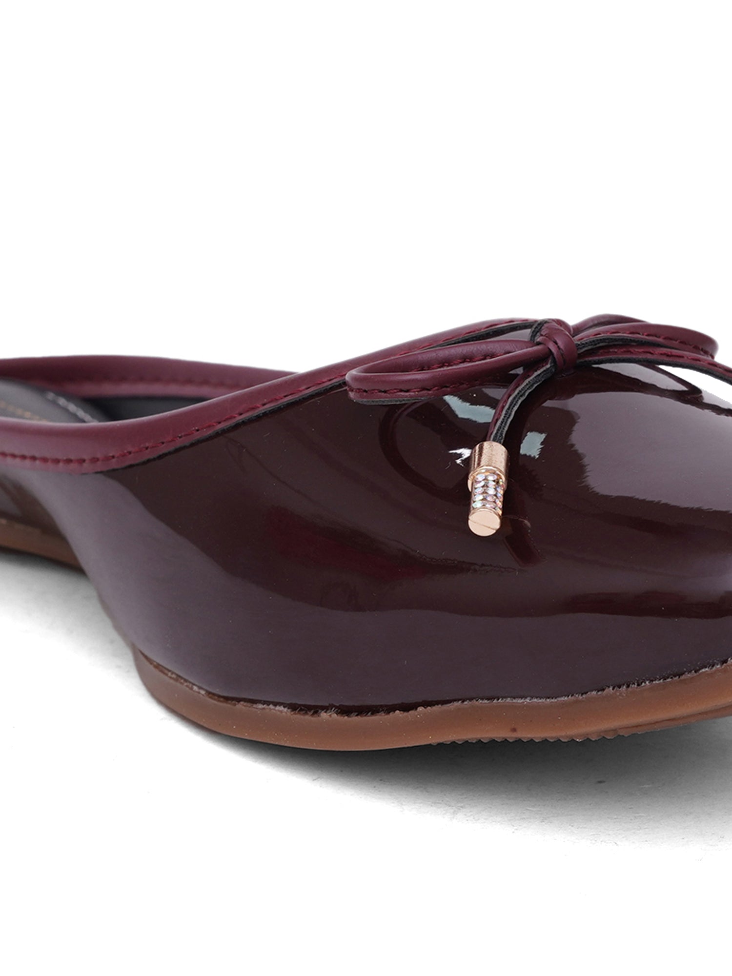 Glossy Square ToeMules with Bow Detail