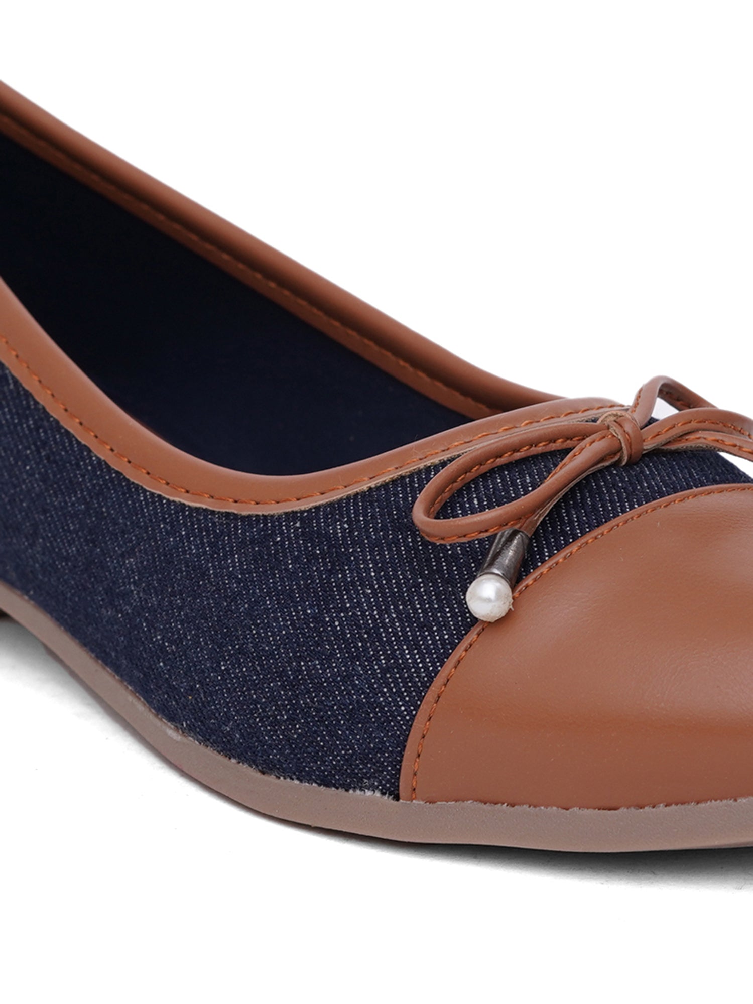 Denim Pointed Toes Bow Ballet Bellies Flat