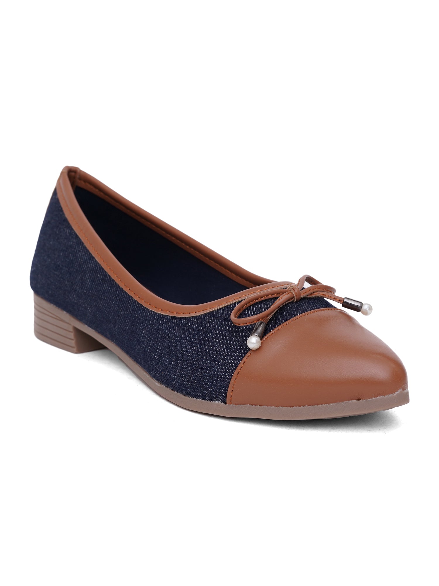 Denim Pointed Toes Bow Ballet Bellies Flat