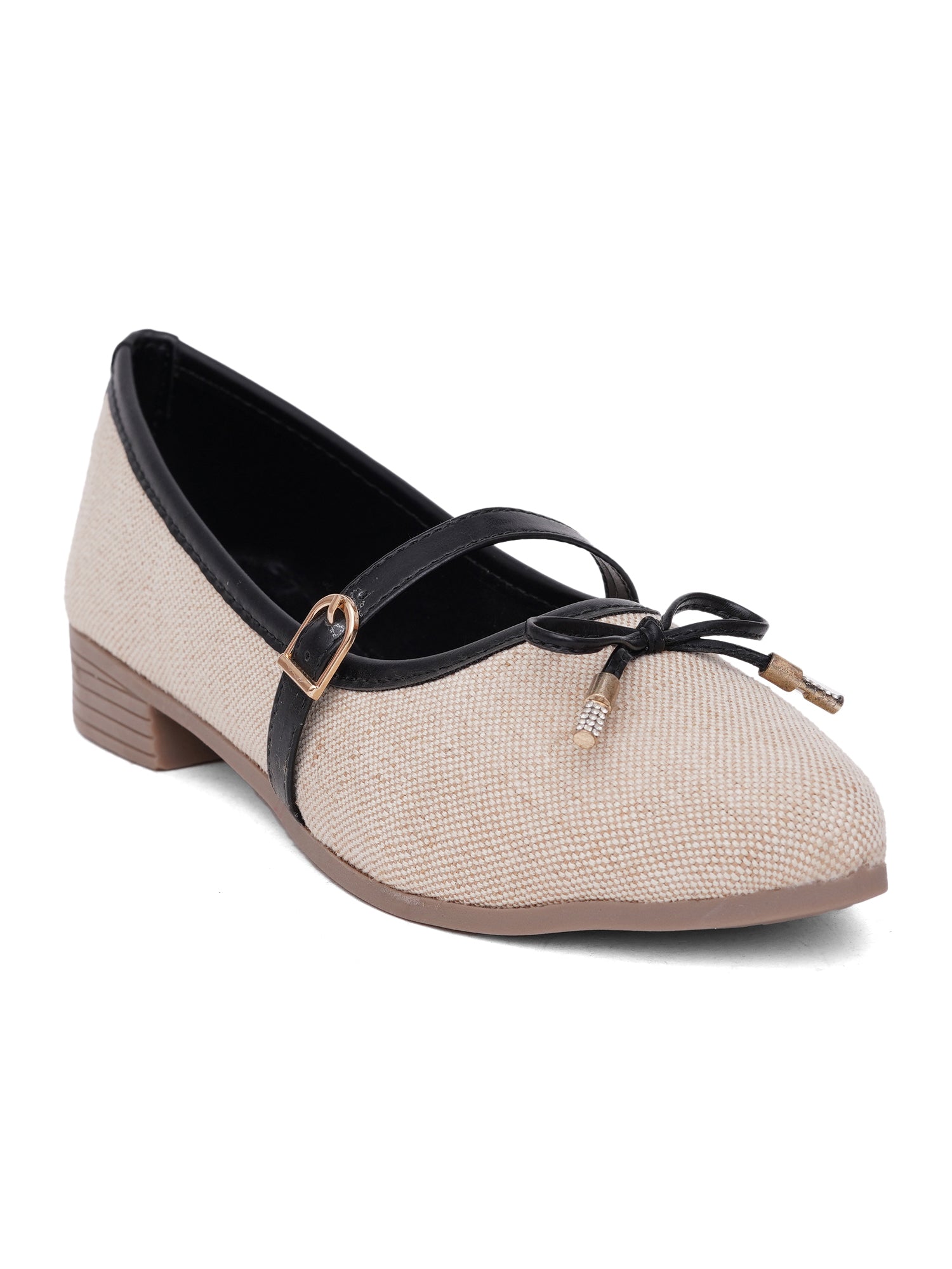 Linen Textured Pointed Toe Mary Jane Ballet