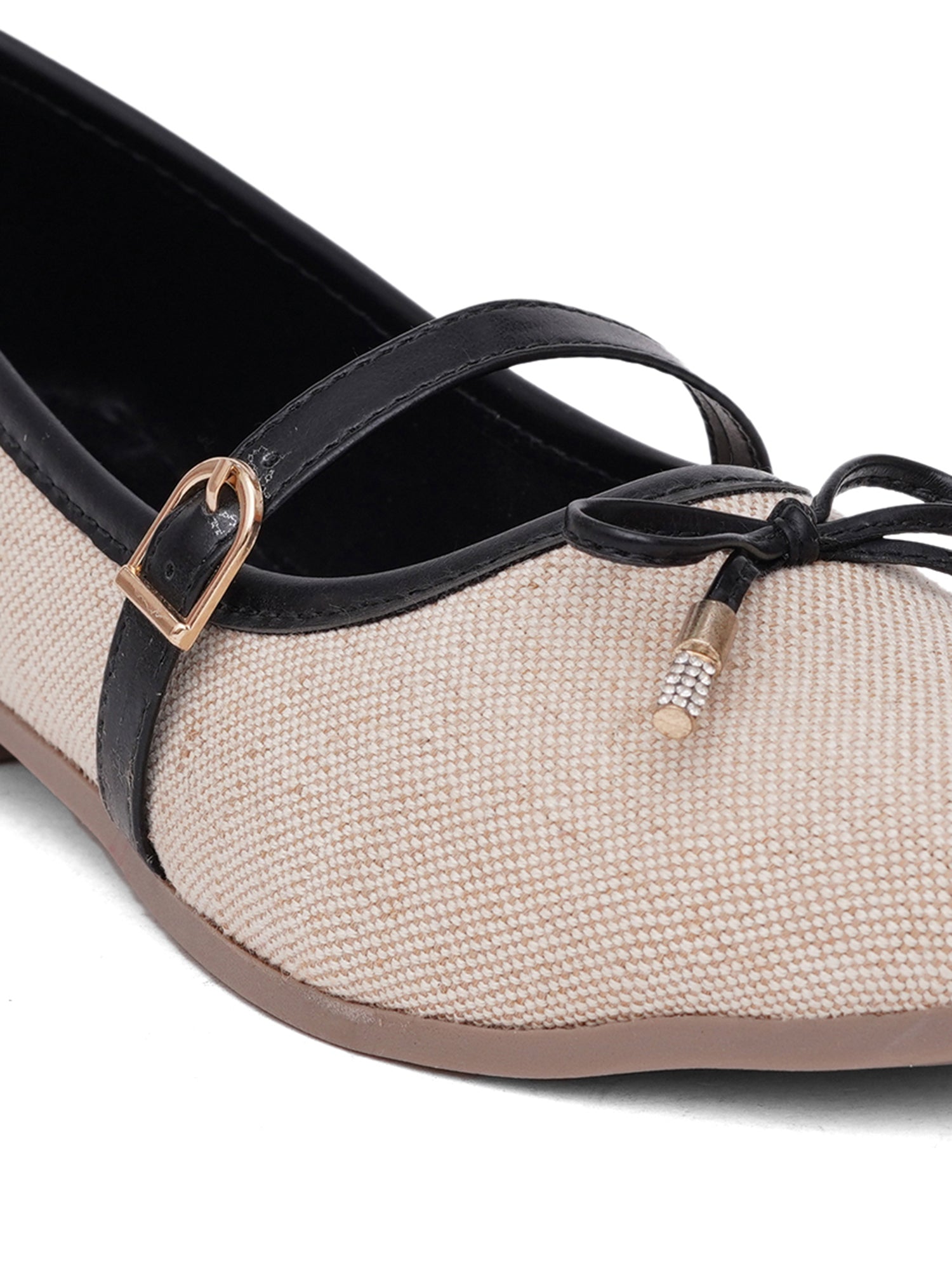 Linen Textured Pointed Toe Mary Jane Ballet