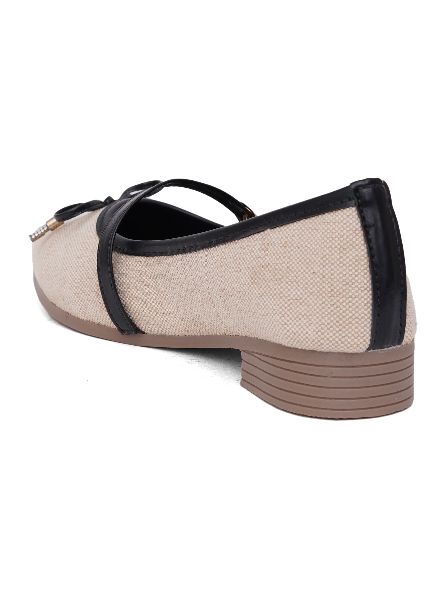 Linen Textured Pointed Toe Mary Jane Ballet