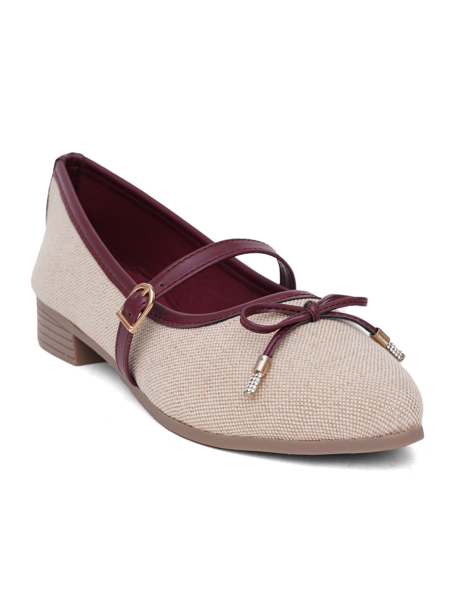 Linen Textured Pointed Toe Mary Jane Ballet