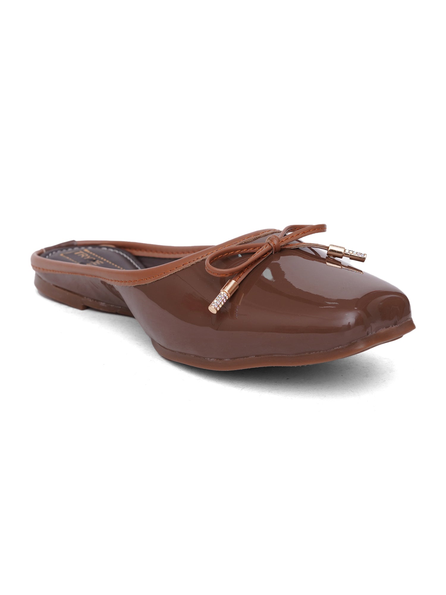 Glossy Square ToeMules with Bow Detail