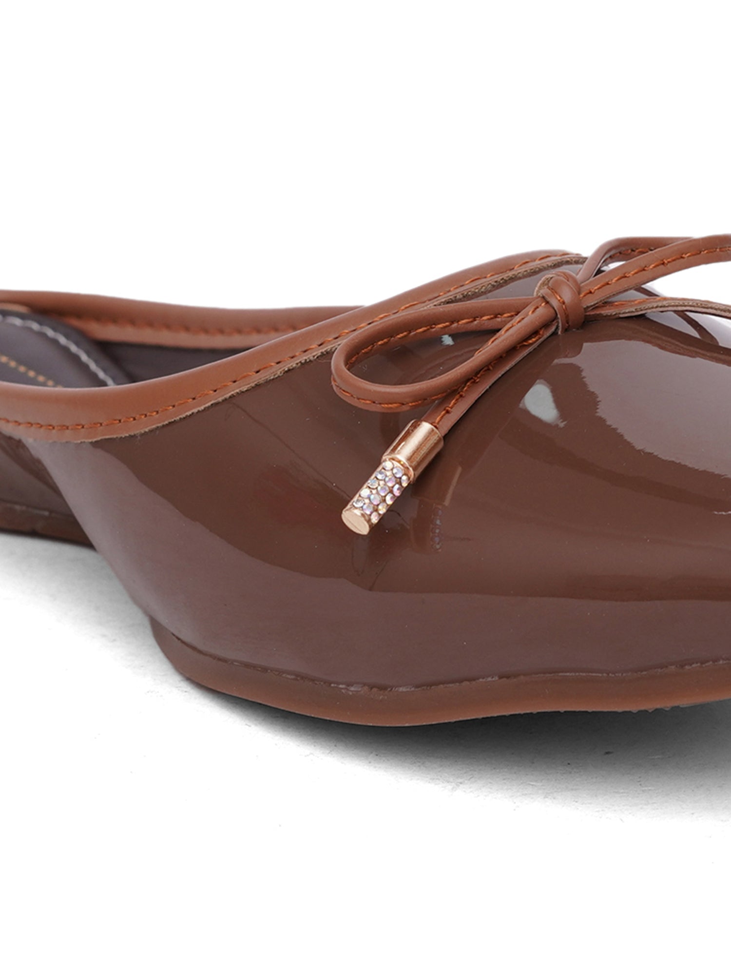 Glossy Square ToeMules with Bow Detail