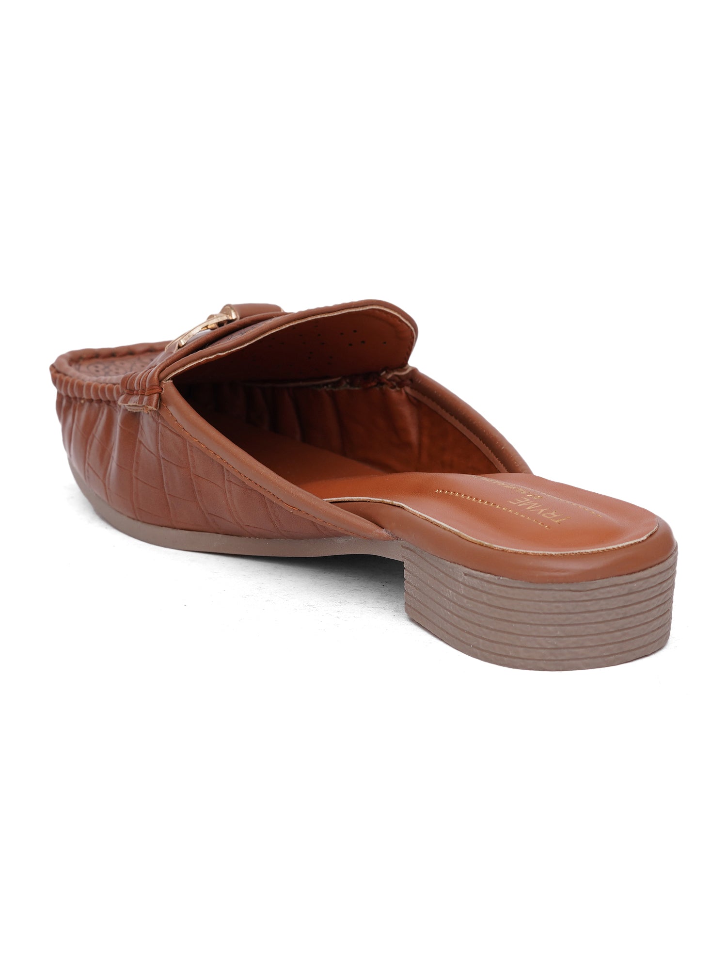 Comfort Cushioned Laser Slip-On Cut Loafer Mule Flats-Tan
