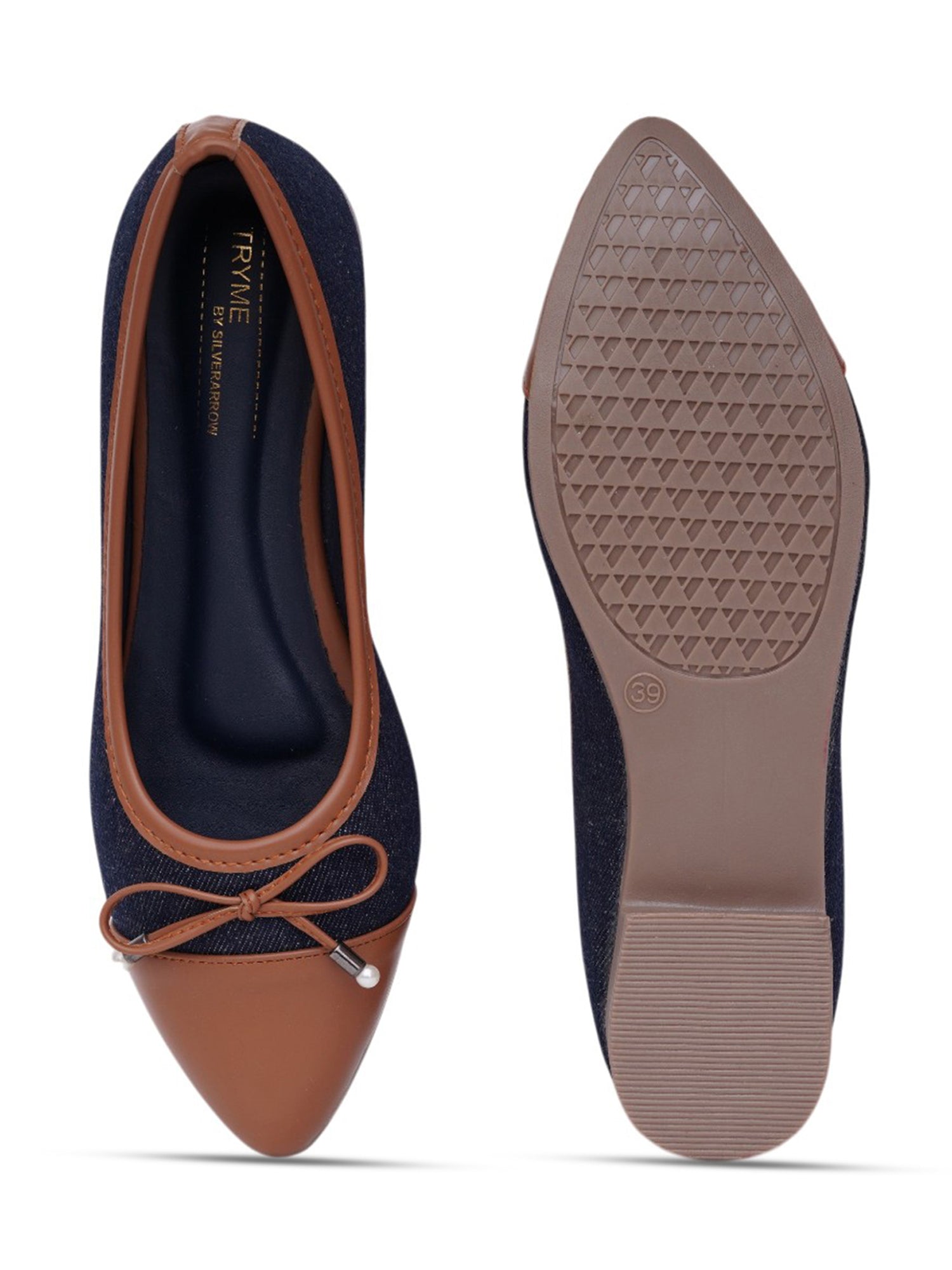 Denim Pointed Toes Bow Ballet Bellies Flat