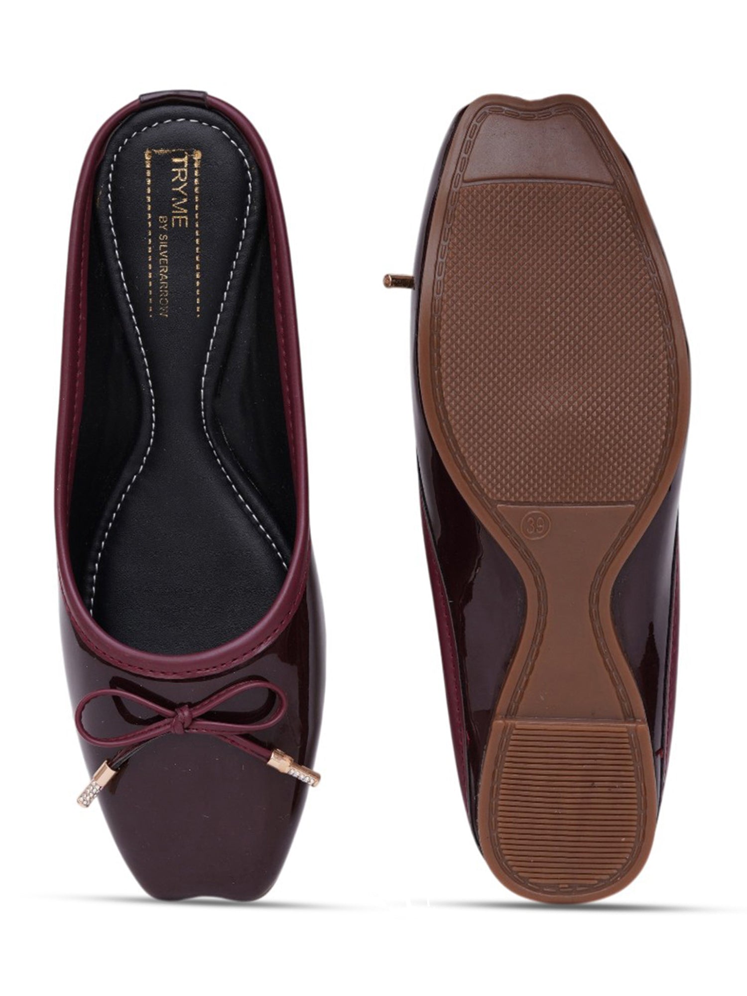 Glossy Square ToeMules with Bow Detail