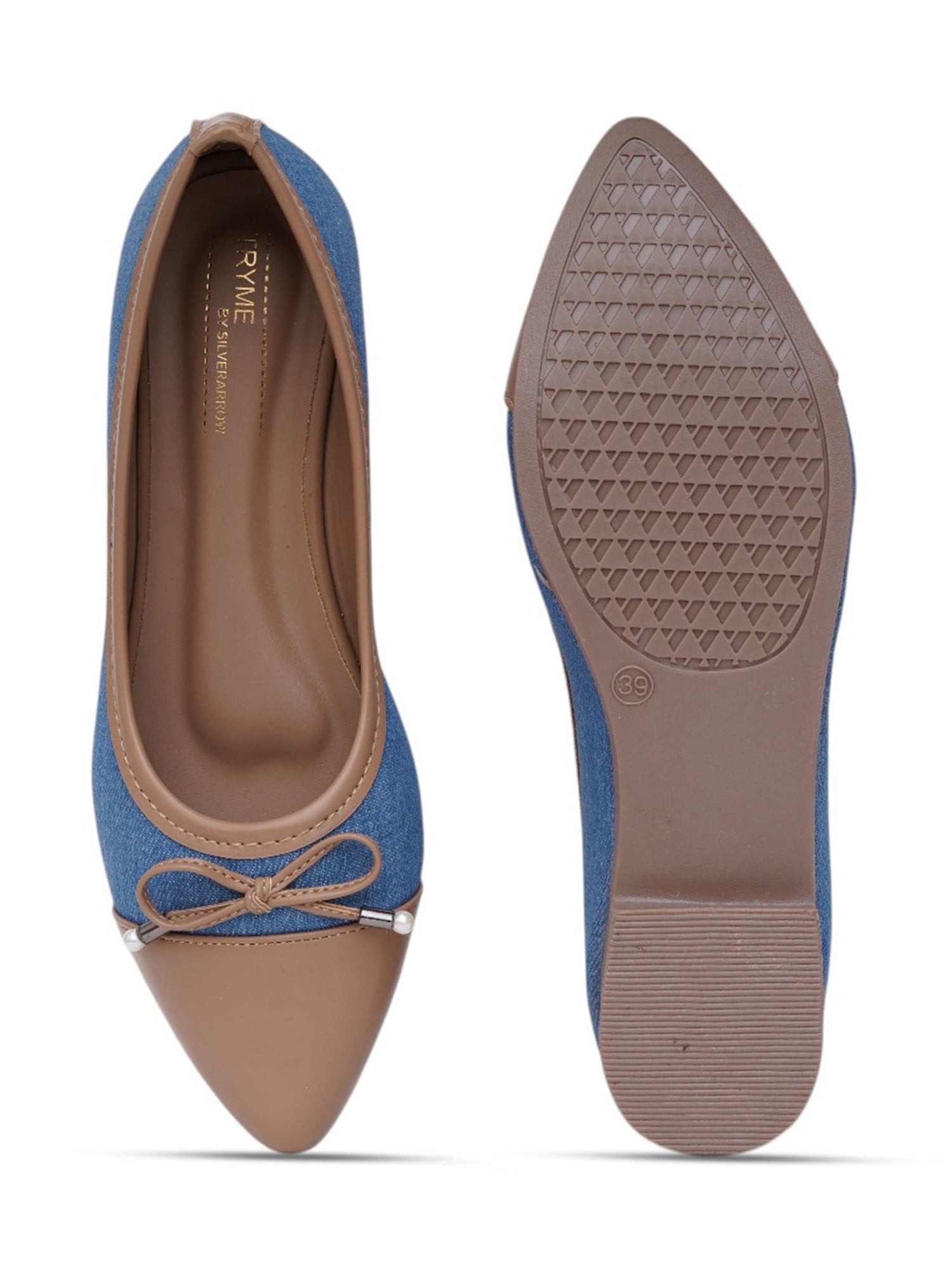 Denim Pointed Toes Bow Ballet Bellies Flat