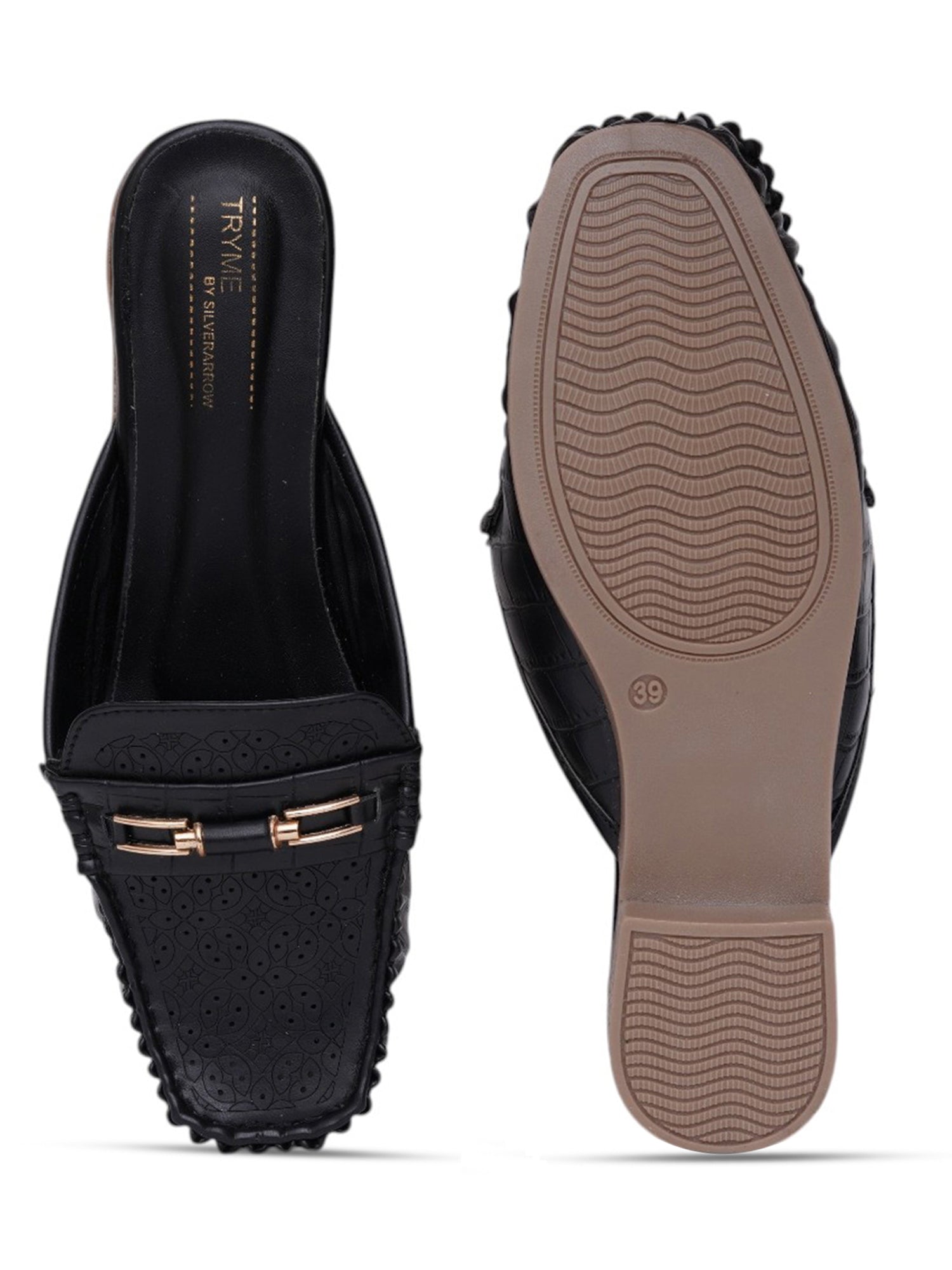 Comfort Cushioned Laser Slip-On Cut Loafer Mule Flats-Black