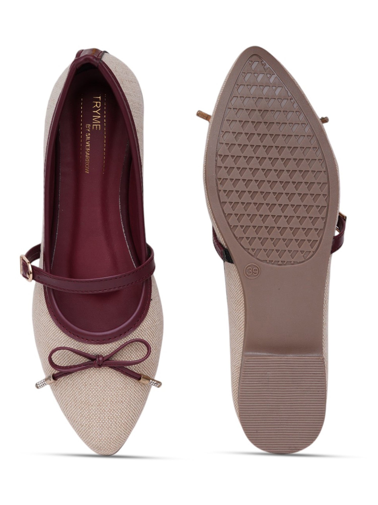 Linen Textured Pointed Toe Mary Jane Ballet