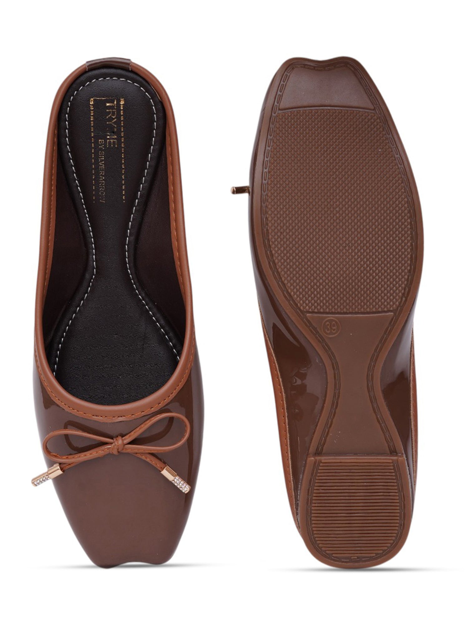 Glossy Square ToeMules with Bow Detail