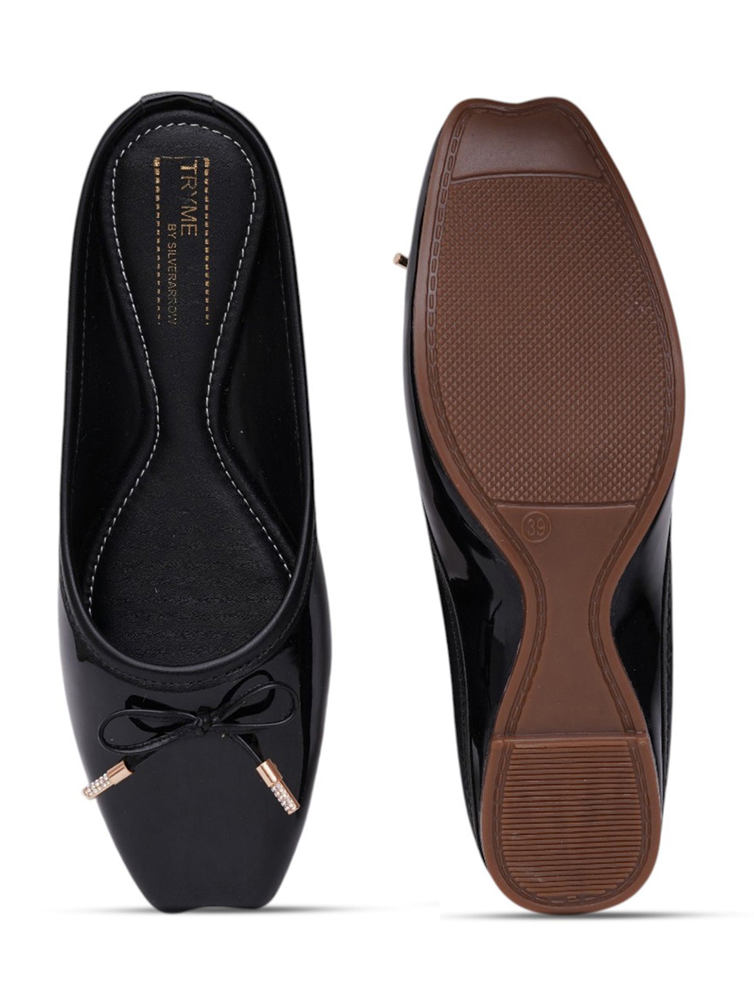 Glossy Square ToeMules with Bow Detail