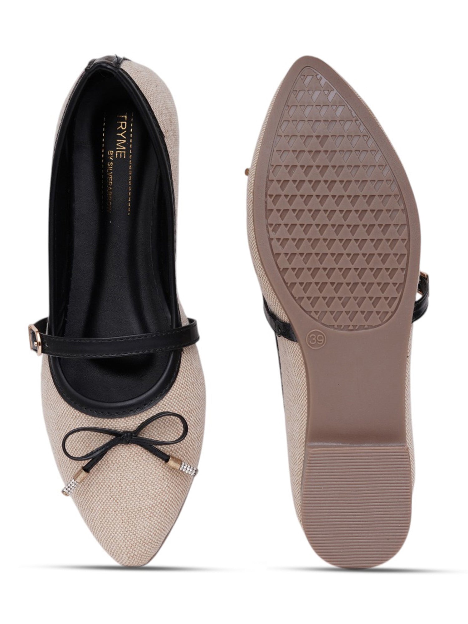 Linen Textured Pointed Toe Mary Jane Ballet
