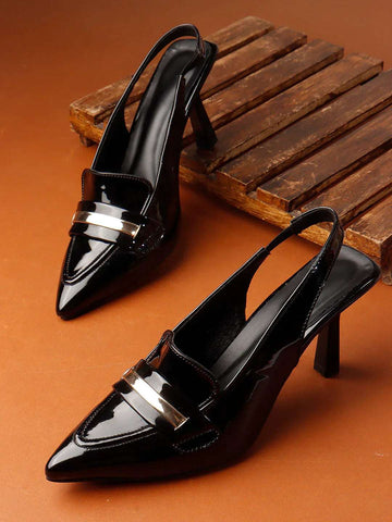 Elegant Glossy Finish Slingback Pumps